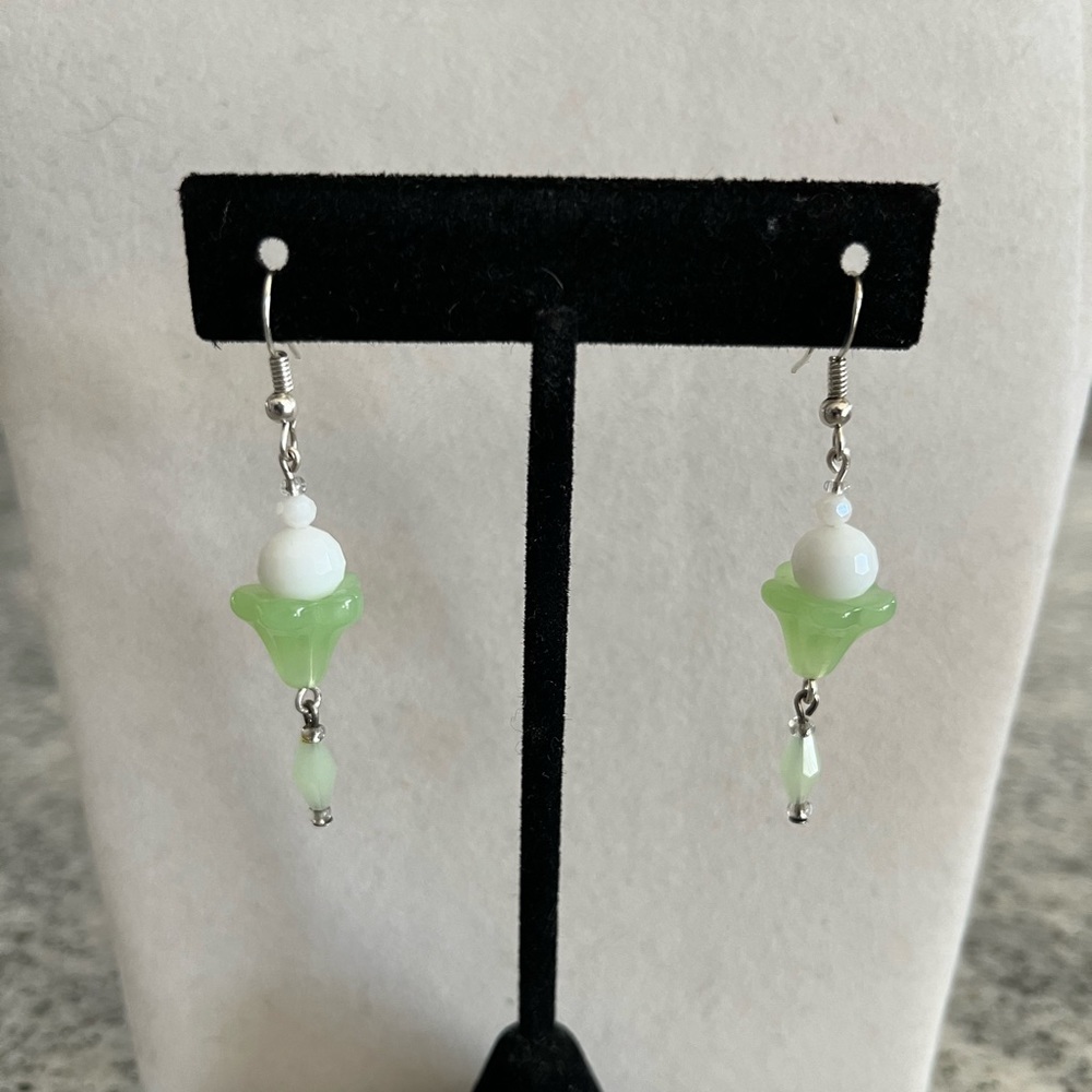 Handmade Green and White earrings